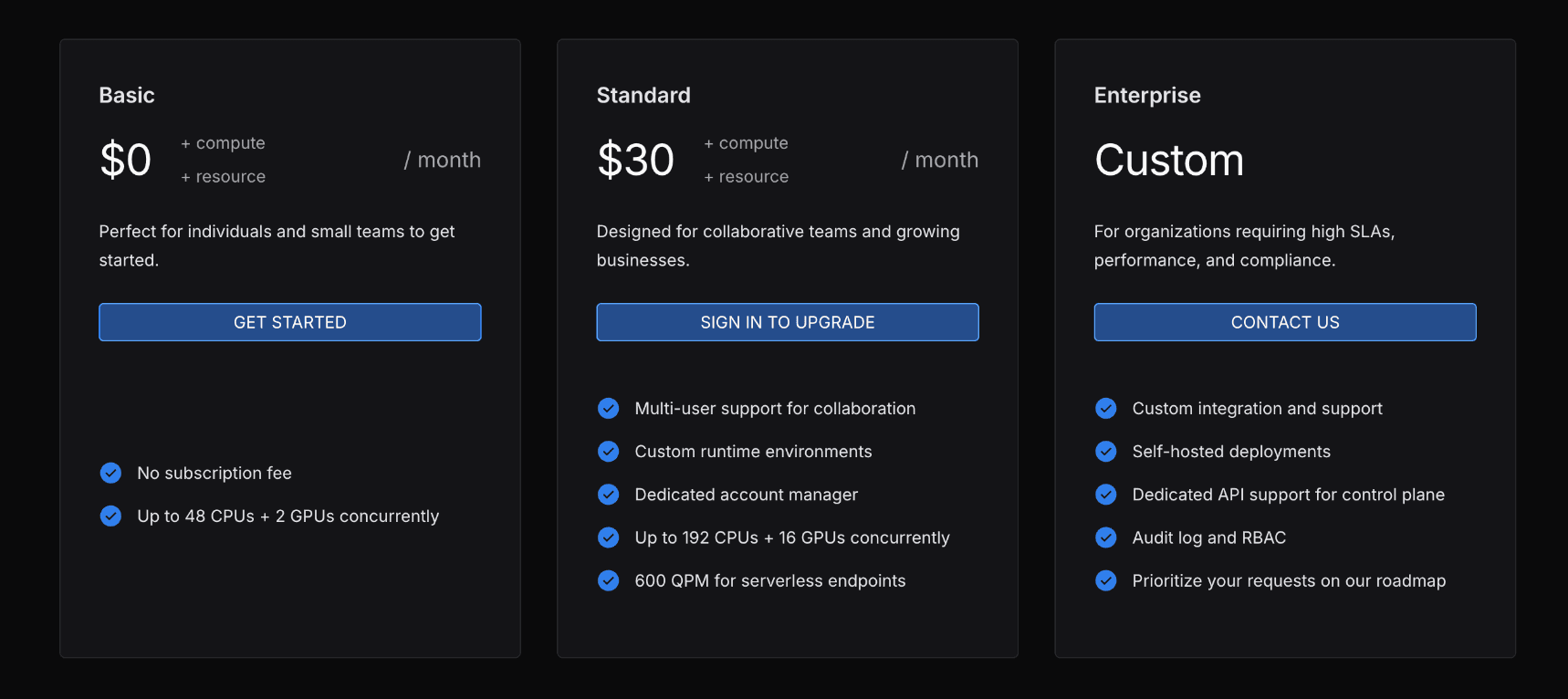 pricing page